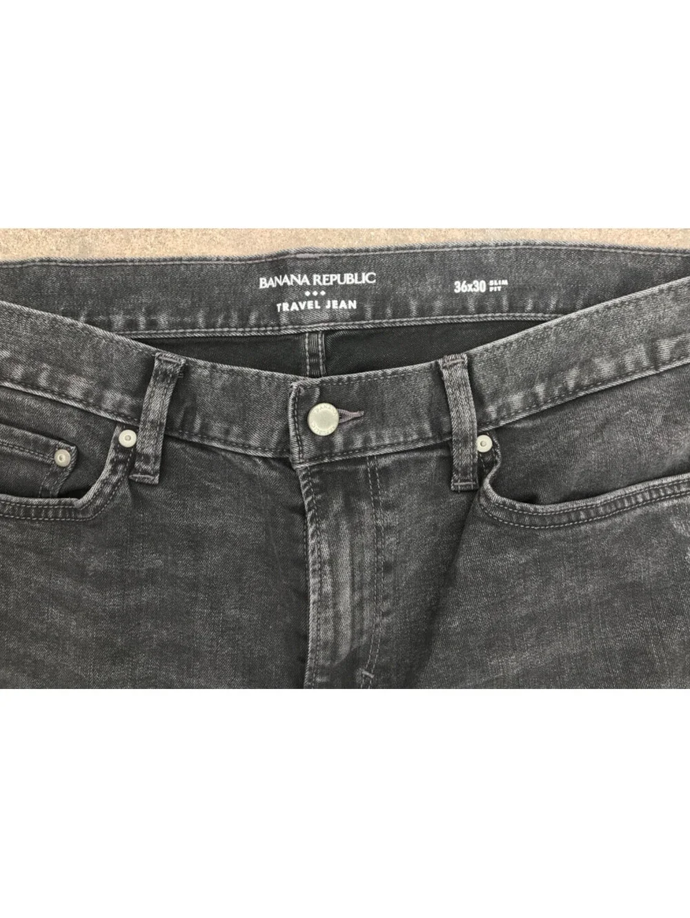 Banana Republic Jeans Mens 36x30 Black Wash Travel Skinny Fit Slim Tapered